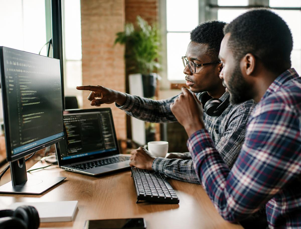 Two engineers pair programming